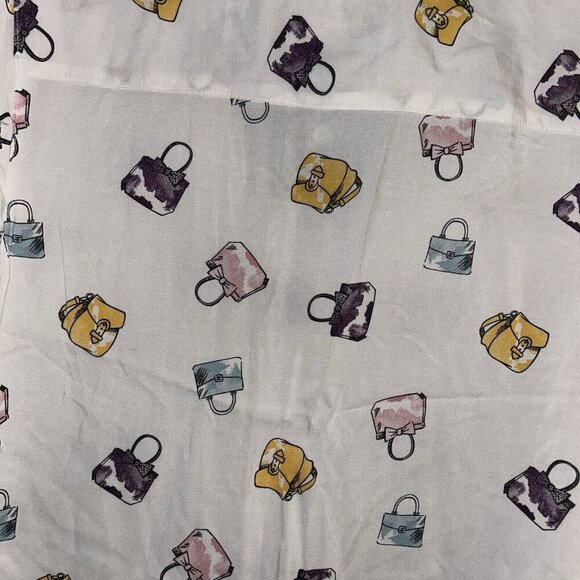 Como Black White Long Sleeve Button Up Multi Color Purse Print Blouse Size Small - Picture 6 of 9